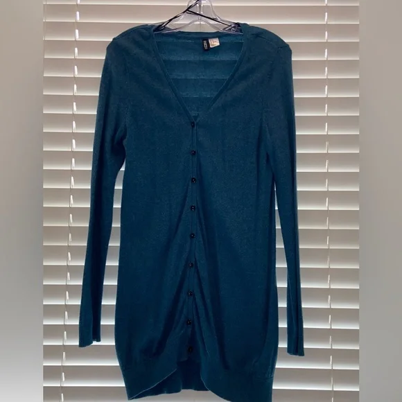 H&M Longline Blue V Neck Cardigan - Picture 2 of 5